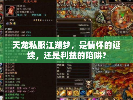 天龙私服江湖梦，是情怀的延续，还是利益的陷阱？