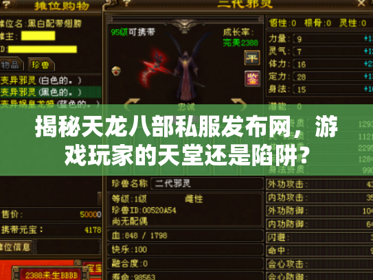 揭秘天龙八部私服发布网，游戏玩家的天堂还是陷阱？